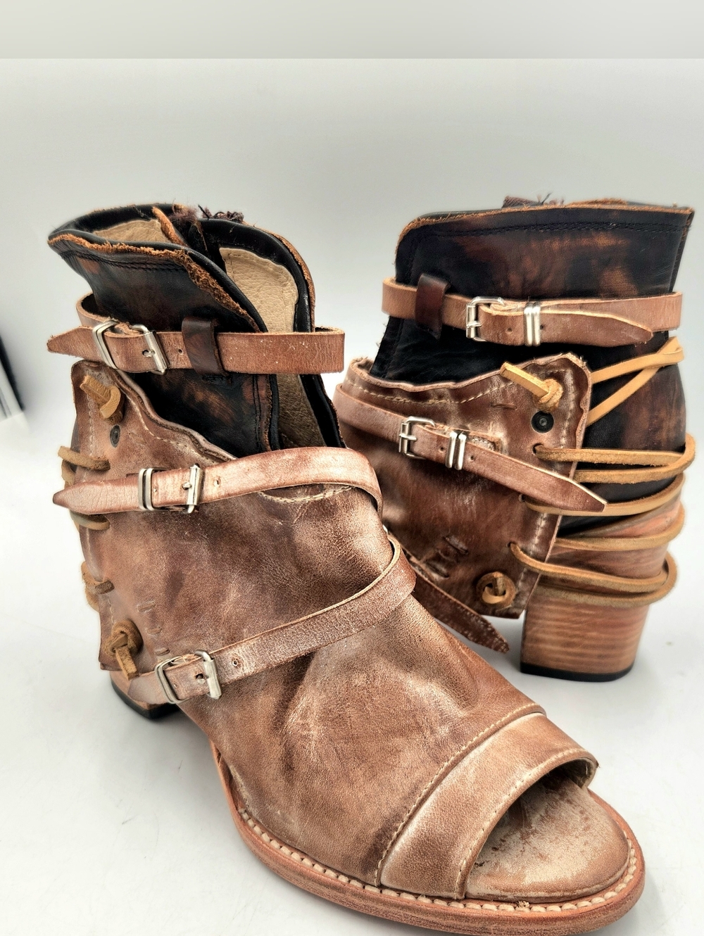 Freebird Carter Stack Heel Ankle Boot Brown Strappy Boho Womens 10 Buckle Straps - Picture 2 of 14